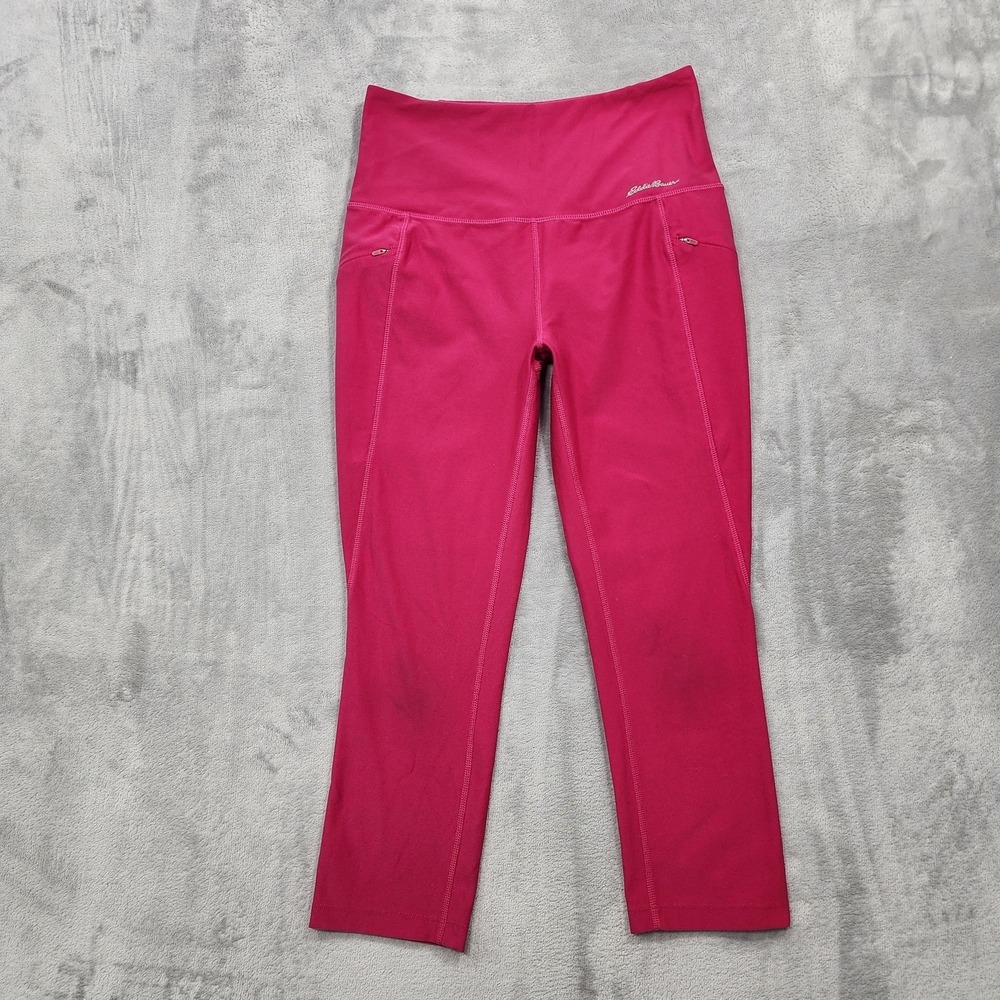 Eddie Bauer Leggings Womens S Pink High Rise Capri Pockets Zip Pocket Yoga Gym